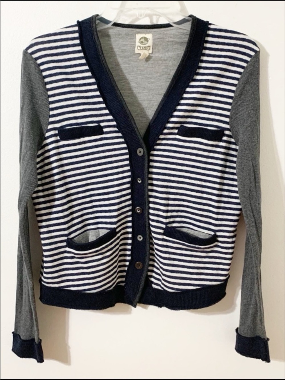 Anthropologie TINY Solebury Striped Varsity Cardigan Sweater Collegiate Pockets